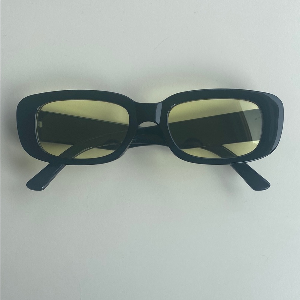 Black Rectangular Funky Sunglasses with Tinted Yellow Lenses